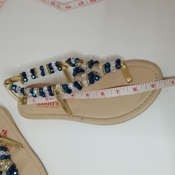 Sparkly Blue Beaded Rhinestone Flat Between The Toe Sandals Shoes Flats Indian - Picture 8 of 9